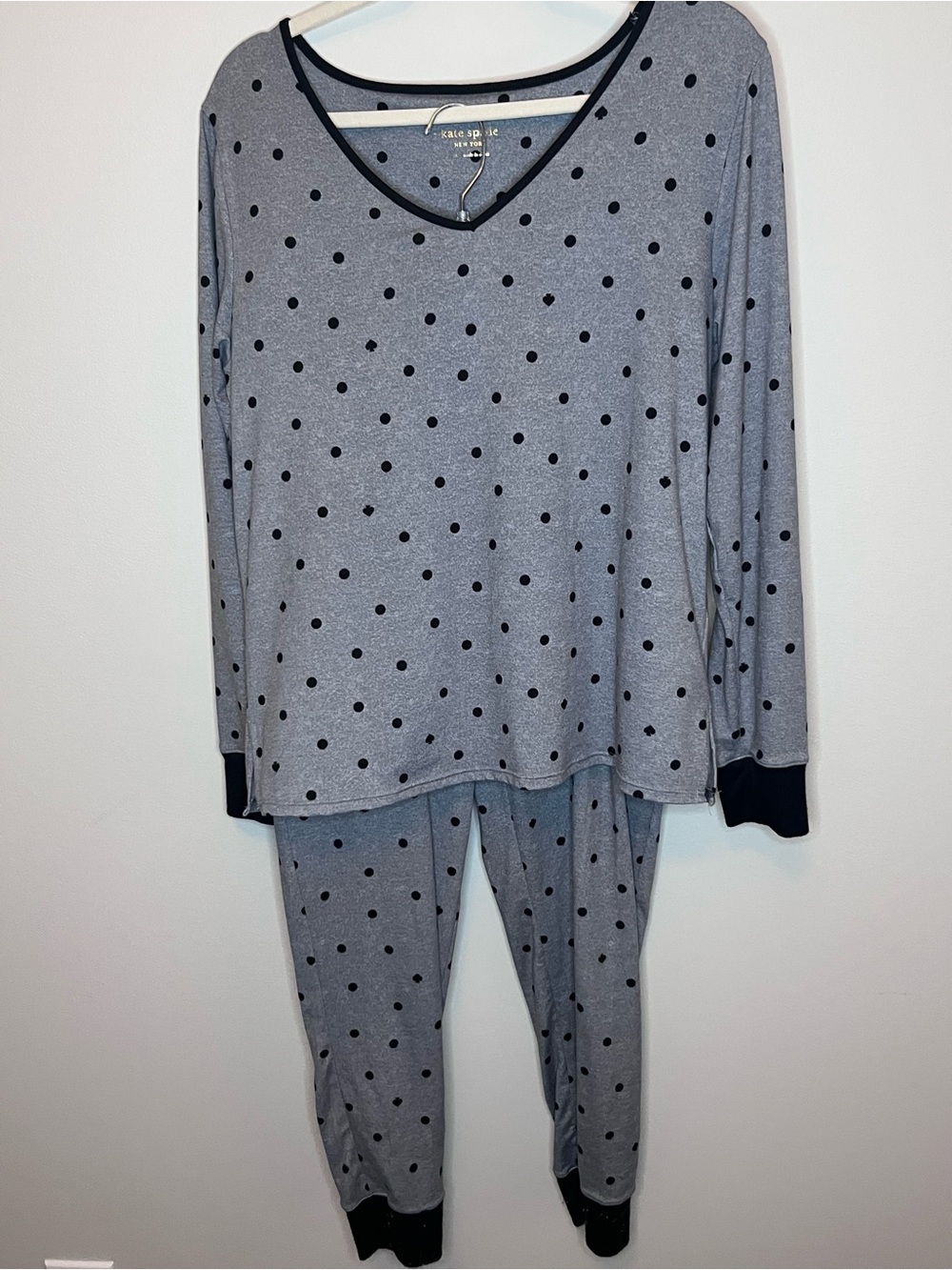 Kate Spade New York Polka Dot Pajama Set Long Sleeve Top & Jogger Pants